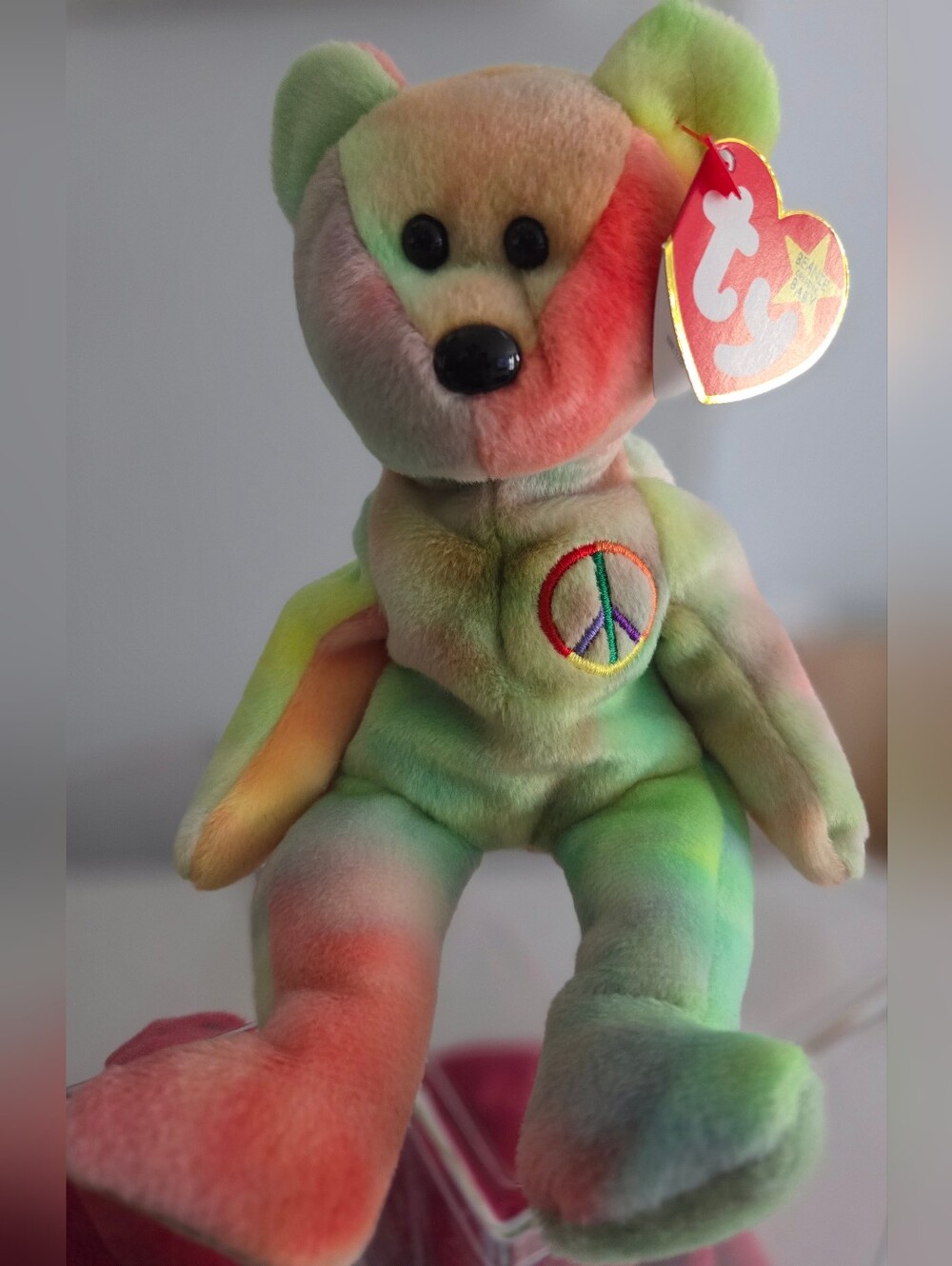 Ty Tie-Dye Peace Bear Plush - Green, Yellow, Pink, Orange